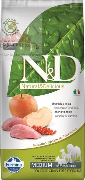 FARMINA N&D Adult корм корм беззерновой для собак кабан с яблоком
