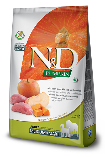 FARMINA N&D GF Pumpkin Adult Medium & Maxi корм беззерновой для собак средних и крупных пород кабан с тыквой и яблоком