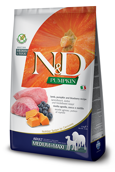 FARMINA N&D GF Pumpkin Adult Medium & Maxi корм беззерновой для собак средних и крупных пород ягненок с тыквой и черникой