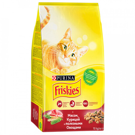 Friskies корм для взрослых кошек, с мясом, курицей и печенью