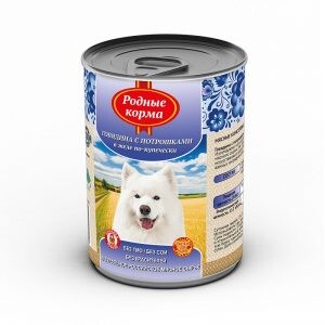 РОДНЫЕ КОРМА ЕЛЕЦ консервы для собак говядина с потрошками в желе по-купечески