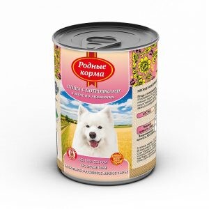 РОДНЫЕ КОРМА ЕЛЕЦ консервы для собак птица с потрошками в желе по-московски