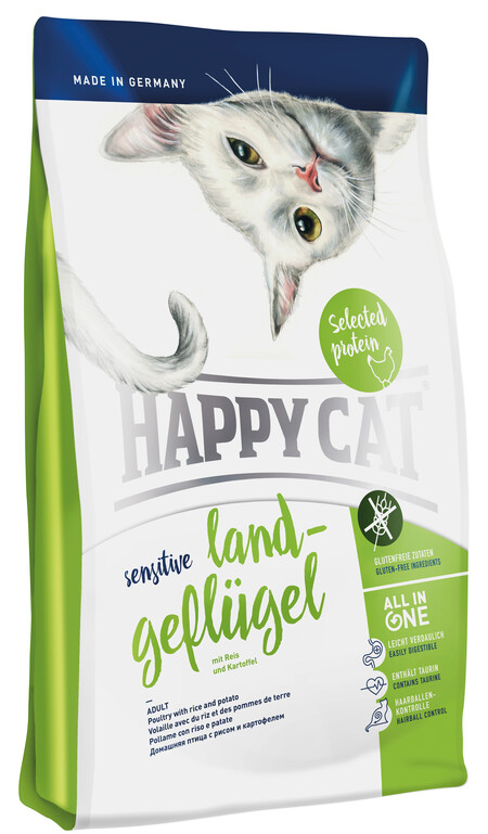 HAPPY CAT Sensitive Grainfree сухой корм беззерновой для кошек с пищевой аллергией и привередливых кошек домашняя птица