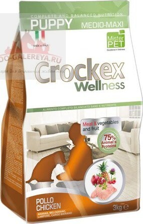 CROCKEX Wellness корм сухой для щенков средних и крупных пород курица с рисом
