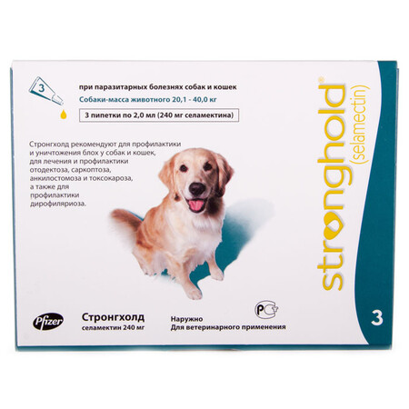 ЗОЭТИС СТРОНГХОЛД 12% 2 мл/240 мг 20-40 кг инсекто-акарицидные капли на холку для собак зеленые 1х3 пипетки