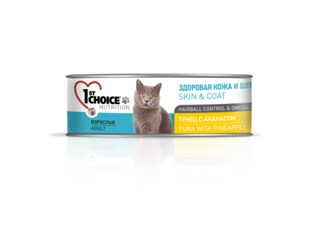 1st CHOICE Skin & Coat Adult 85 г консервы для кошек для здоровья шерсти и кожи тунец с ананасом