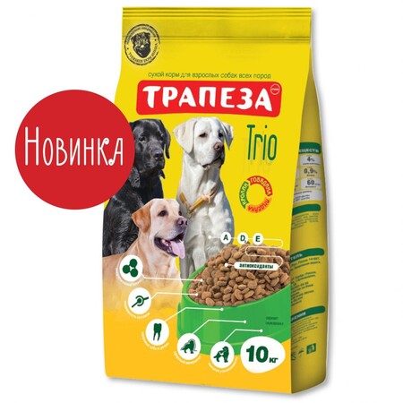 ТРАПЕЗА ТРИО сухой корм для собак говядина/индейка/кролик 10 кг