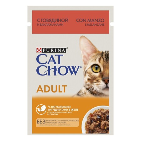 CAT CHOW ADULT влажный 85г для взрослых кошек Говядина Баклажан пауч желе