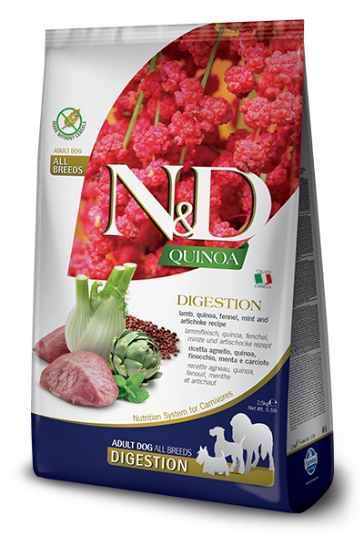 FARMINA N&D Quinoa Adult Digestion 2,5 кг корм беззерновой для собак, поддержка пищеварения ягненок с киноа
