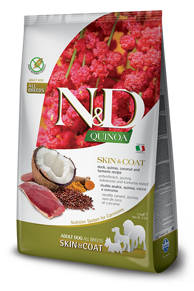 FARMINA N&D Quinoa Adult Skin&coat 2,5 кг корм беззерновой для собак, здоровье кожи и шерсти утка с киноа