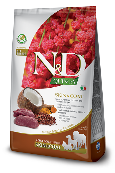 FARMINA N&D Quinoa Adult Skin&coat 2,5 кг корм беззерновой для собак, здоровье кожи и шерсти оленина с киноа
