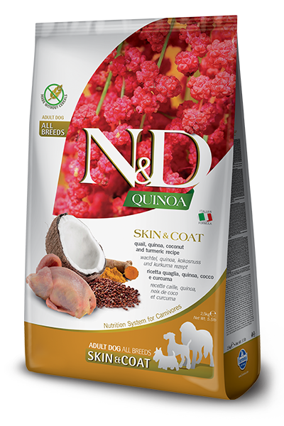 FARMINA N&D Quinoa Adult Skin&coat 2,5 кг корм беззерновой для собак, здоровье кожи и шерсти перепел с киноа