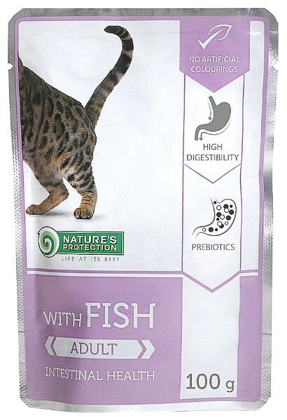 NATURE’S PROTECTION Adult Fish Intestinal Health 100г консервы полнорационное питание с рыбой для взрослых кошек с чувствительным пищеварением пауч
