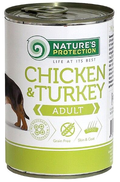 NATURE’S PROTECTION ADULT CHICKEN & TURKEY 400г консервы полнорационное питание с мясом курицы и индейки для взрослых собак