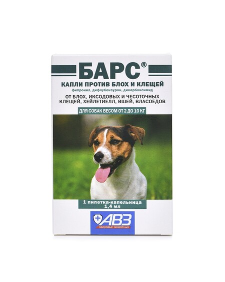 АВЗ БАРС 1 пипетка по 1.4 мл капли для собак от 2 кг до 10 кг против блох и клещей