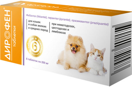 APICENNA ДИРОФЕН 6 таблеток для кошек и собак мелких и средних пород антигельметик