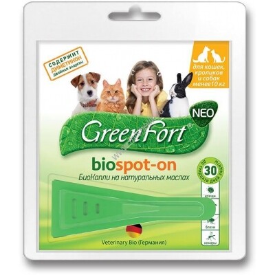 GREEN FORT NEO 1 мл до 10 кг биокапли от блох и клещей для кошек, кроликов и собак