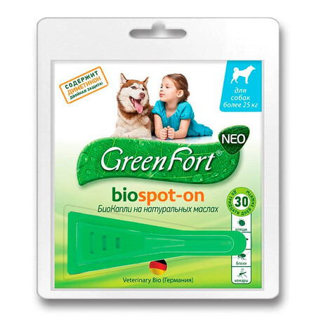 GREEN FORT NEO 2,5 мл от 25 кг биокапли от блох и клещей для крупных собак