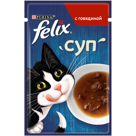 Felix суп 48 г пауч консервы для взрослых кошек, с говядиной