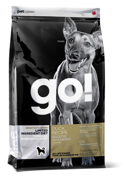 GO! Sensitivity + Shine LID Duck Dog Recipe, Grain Free, Potato Free 24/12 корм беззерновой для щенков и собак со свежей уткой для чувствительного пищеварения