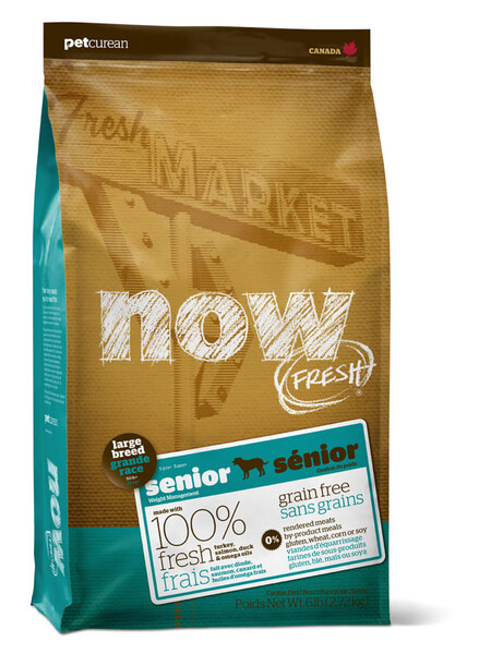 NOW FRESH Senior Large Breed Recipe Grain Free 25/11 корм беззерновой для собак крупных пород с индейкой, уткой и овощами контроль веса