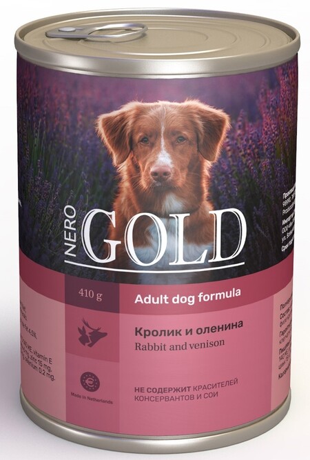 NERO GOLD консервы для взрослых собак кролик и оленина