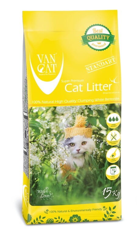 Van Cat Natural Standart 15 кг комкующийся наполнитель для кошачьих туалетов стандарт, без пыли