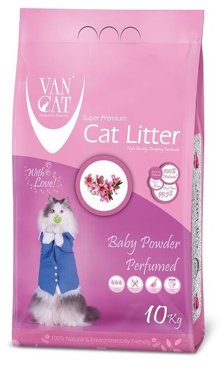 Van Cat Baby Powder комкующийся наполнитель для кошачьих туалетов без пыли с ароматом детской присыпки