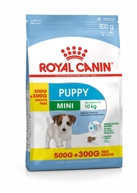 ПРОМО ЖИРАФ ROYAL CANIN Mini Puppy 500 г + 300 г корм для щенков мелких пород до 10 кг с 2 до 10 месяцев