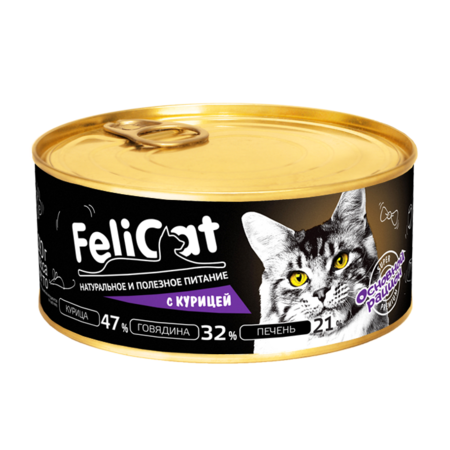 FeliCat 290 г влажный стерилизованный мясосодержащий корм для кошек с курицей