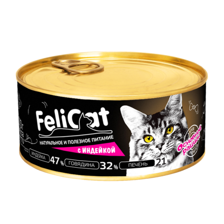 FeliCat 290 г влажный стерилизованный мясосодержащий корм для кошек с индейкой