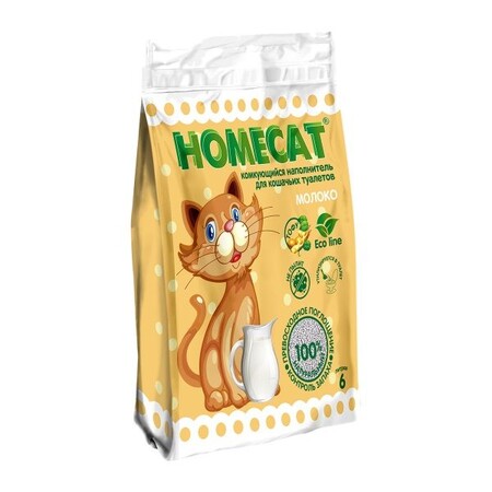 HOMECAT Эколайн Молоко 6 л комкующийся наполнитель для кошачьих туалетов с ароматом молока
