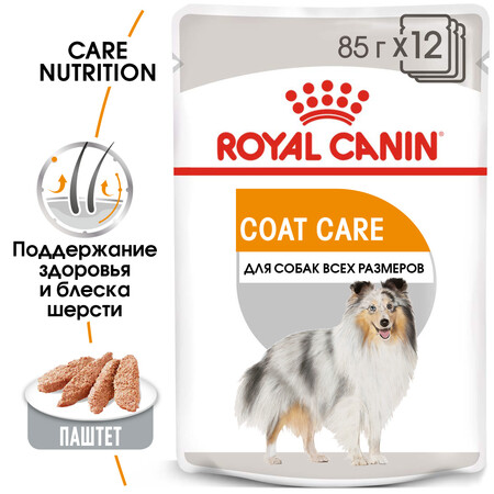 ROYAL CANIN COAT CARE 85 г пауч паштет влажный корм для собак мелких пород с тусклой и сухой шерстью