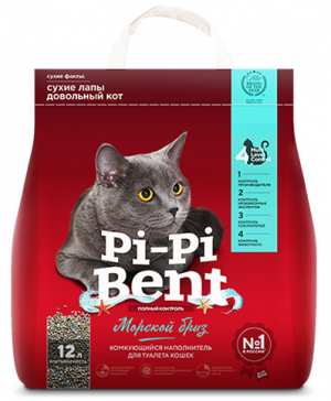 Pi-Pi-Bent Морской бриз 5 кг комкующийся наполнитель для кошачьих туалетов крафтовый пакет