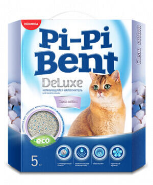 Pi-Pi Bent DeLuxe Clean cotton 5 кг комкующийся наполнитель для кошачьих туалетов