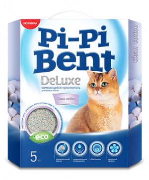 Pi-Pi Bent DeLuxe Clean cotton 5 кг комкующийся наполнитель для кошачьих туалетов