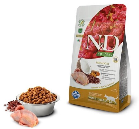 FARMINA N&D Quinoa Adult Skin&coat корм беззерновой для кошек, здоровье кожи и шерсти перепел с киноа