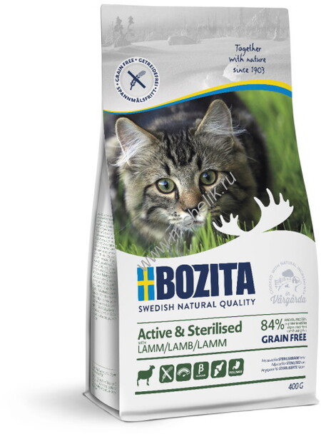 BOZITA Active & Sterilized GF Lamb 33/20 сухой беззерновой корм для стерилизованных, растущих, взрослых и активных кошек Ягненок