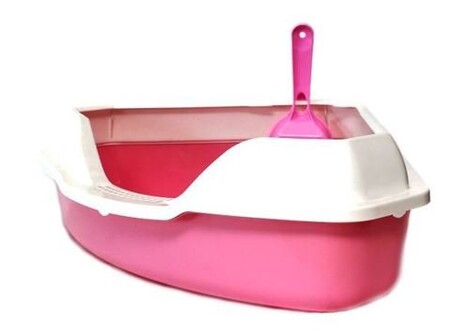 HOMECAT 56х42х18 см туалет для кошек угловой с бортиком розовый в комплекте с совком