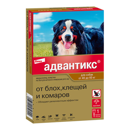 ELANCO Адвантикс 1 пипетка капли от блох, клещей и комаров для собак весом от 40 до 60 кг