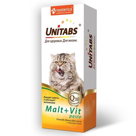 UNITABS Malt+Vit 120 мл паста с таурином для вывода шерсти для кошек