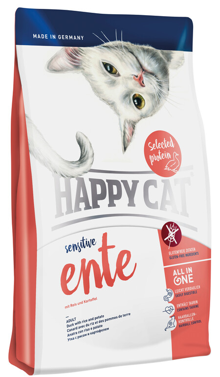 HAPPY CAT Supreme Sensitive Grainfree сухой корм беззерновой для кошек с пишевой аллергией и привередливых кошек утка