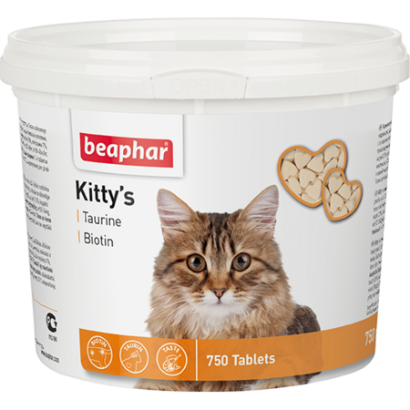 BEAPHAR Kitty`s Taurine Biotin 750 таблеток витаминозированное лакомство для кошек с таурином и биотином