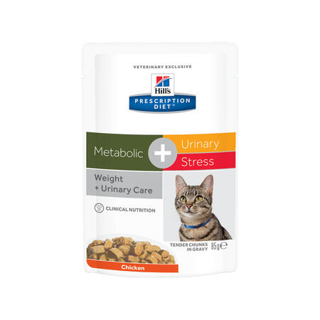 Hill`s Prescription Diet Metabolic + Urinary Stress Care 85 г пауч для взрослых кошек для снижения веса и поддержания здоровья мочевыводящих путей
