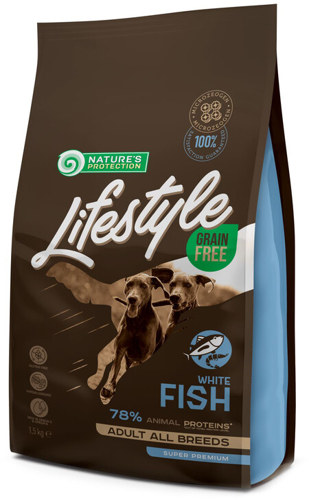NATURE’S PROTECTION LIFES TYLE Adult Waite Fish 1,5 кг корм сухой для собак беззерновой белая рыба