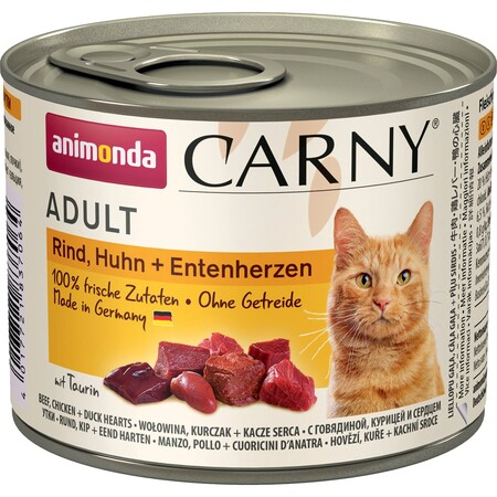 ANIMONDA CARNY ADULT консервы для кошек с говядиной, курицей и сердцем утки
