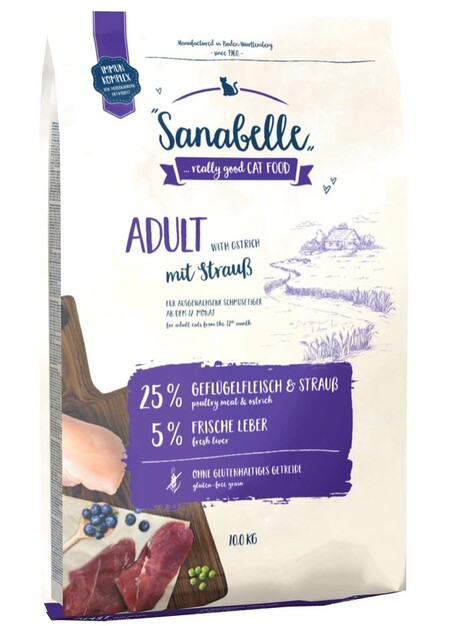 Sanabelle Adult with tasty ostrich meat полнорационный корм для взрослых кошек с мясом страуса