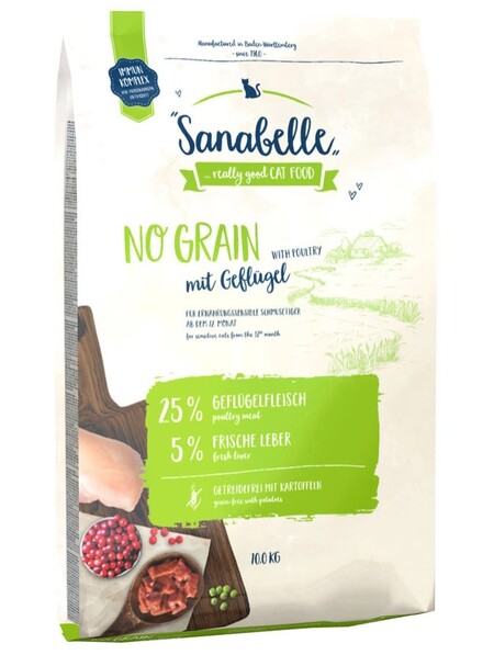 Sanabelle No Grain не содержит злаковых рекомендован для кошек с чувствительным пищеварением
