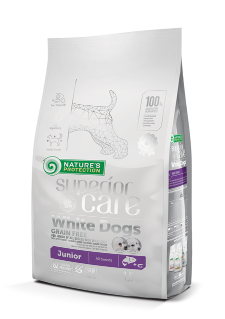 NATURE’S PROTECTION WHITE DOGS GRAIN FREE SALMON JUNIOR ALL BREEDS 1,5 кг корм сухой для щенков белых пород беззерновой лосось