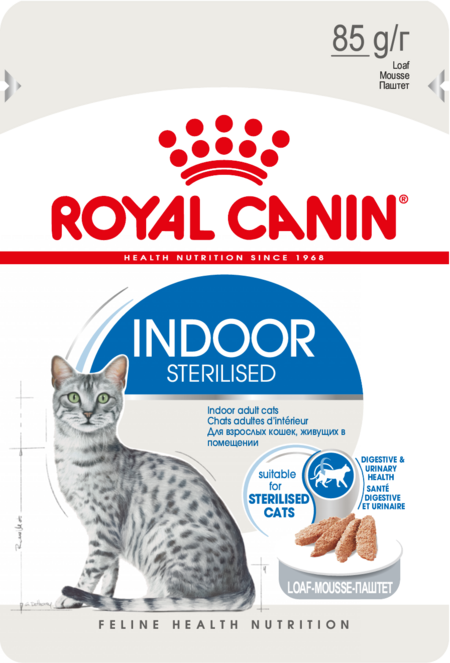 ROYAL CANIN INDOOR STERILISED 85 г пауч паштет влажный корм для стерилизованных кошек от 1 до 7 лет, живущих в помещении